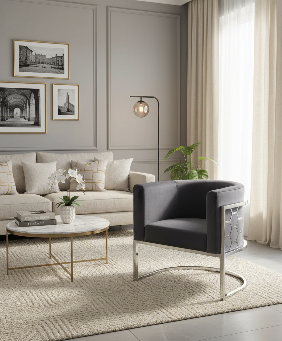 Fauteuil ALVEOLES velours anthracite