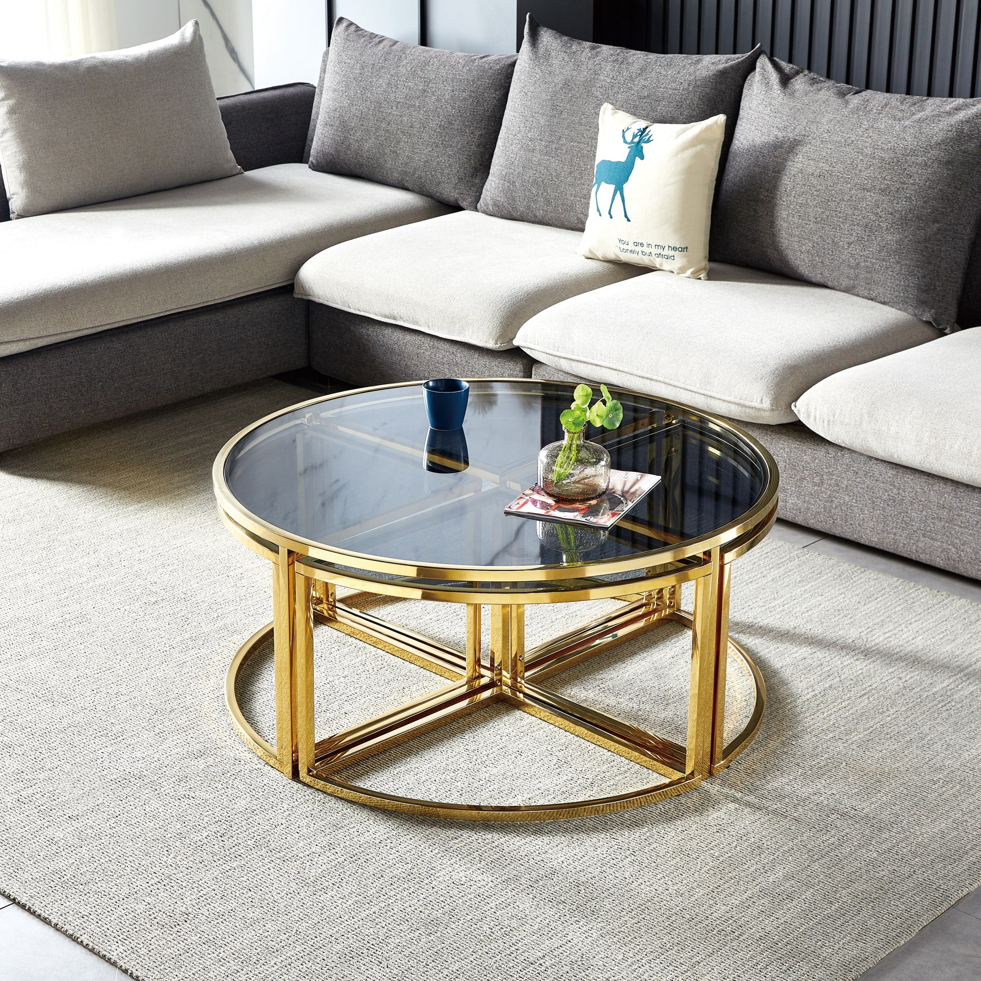 TABLE BASSE ELVE GOLD FUME 90x45 cm