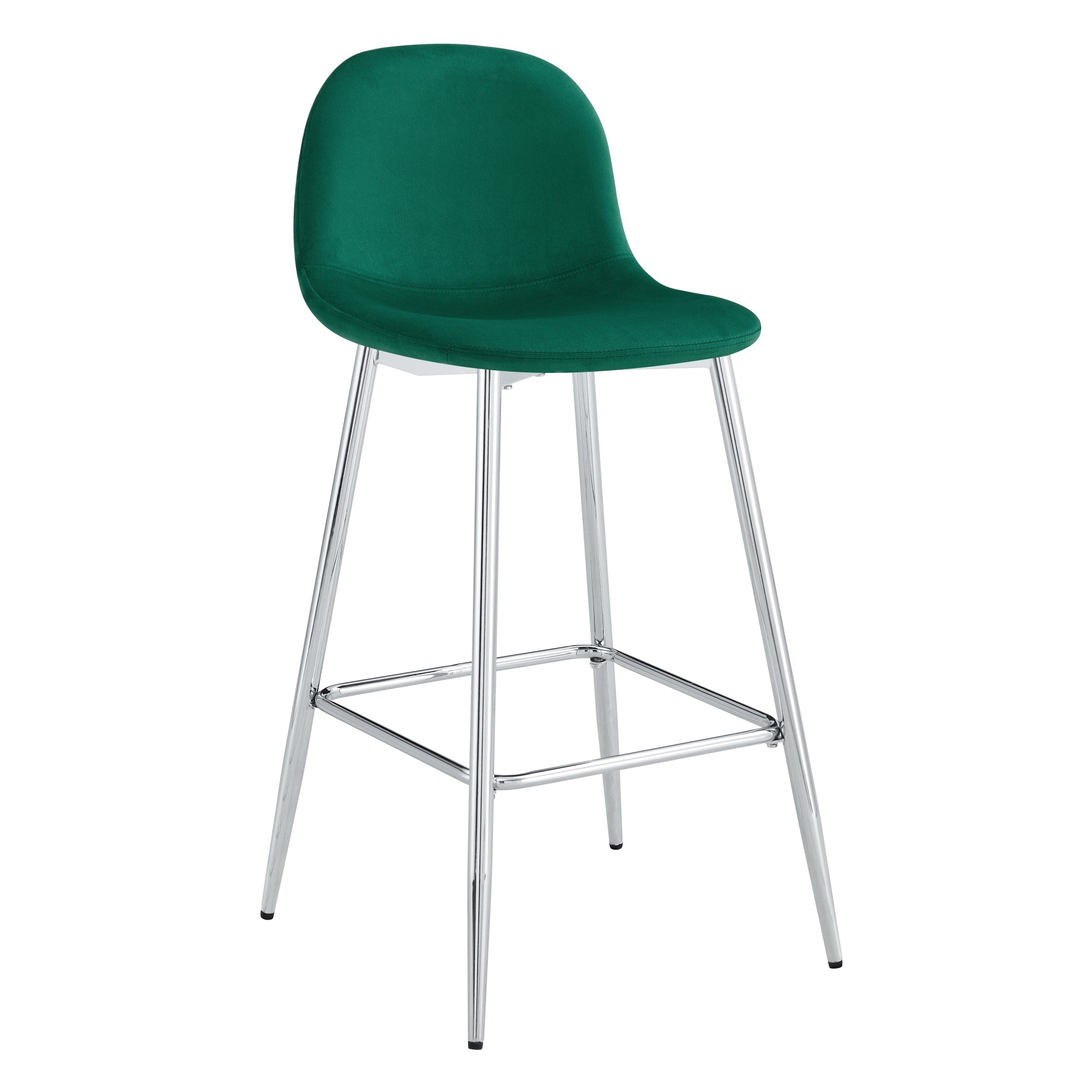 TABOURET DE BAR SCANDINAVE PIED CHROME VELOURS VERT SAPIN