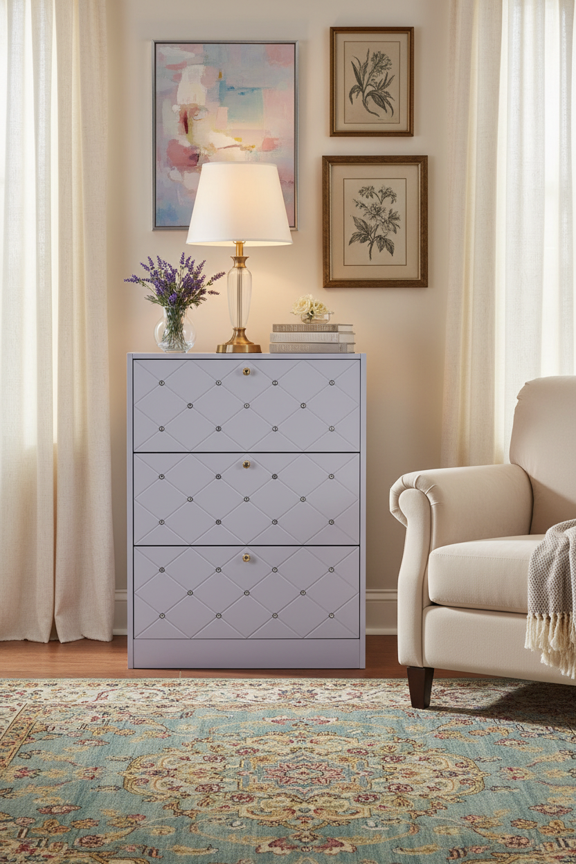 MEUBLE À CHAUSSURES EN STRASS 3 PORTES BLANC 110x17x80cm