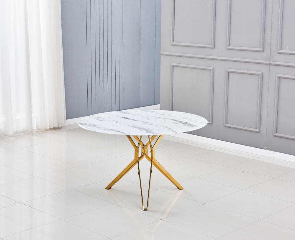 Table à Manger ronde ELECTRA verre effet marbré 120x75 cm