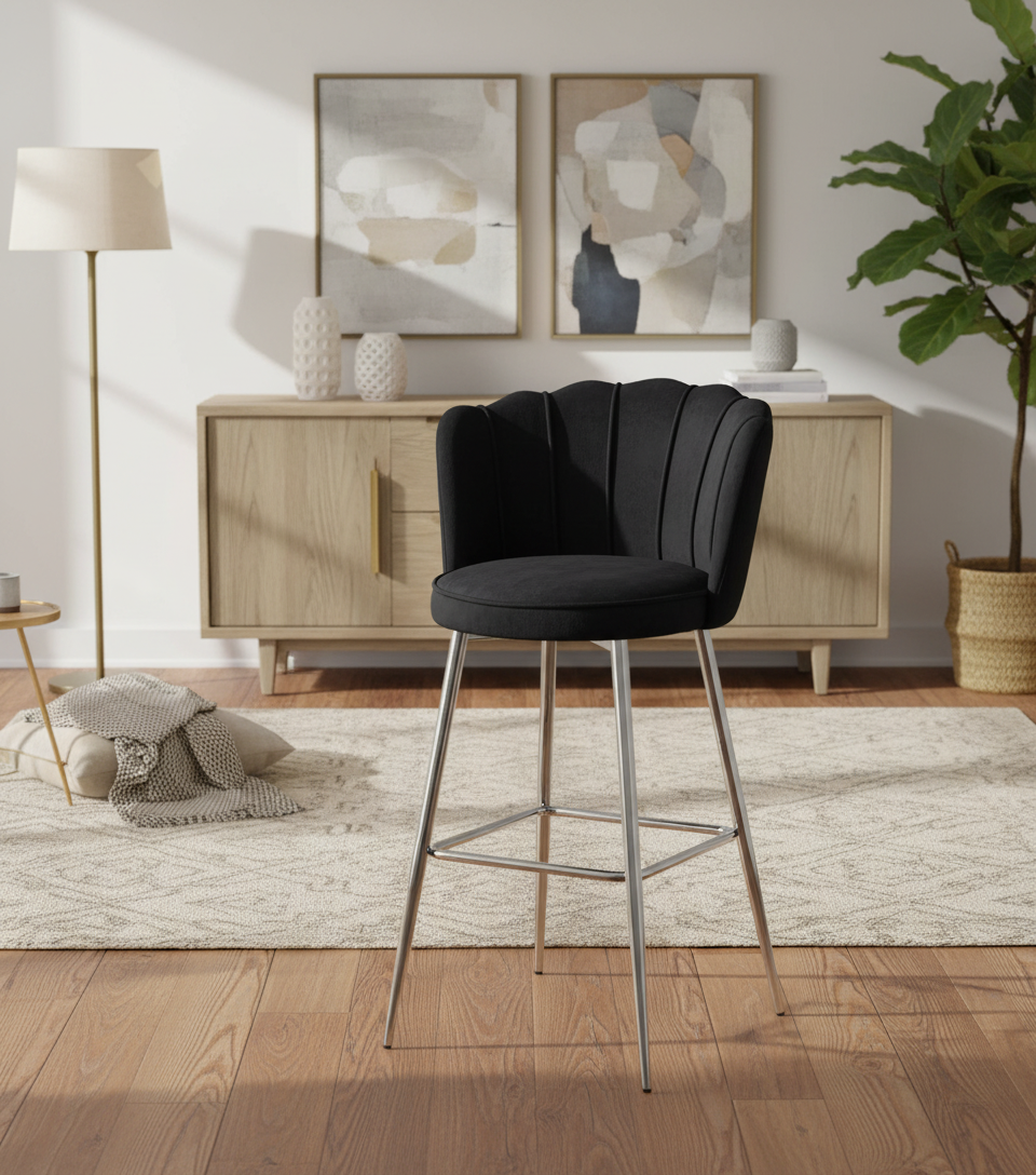 Lot de 2 tabourets de bar NYMPHEA Chrome en velours