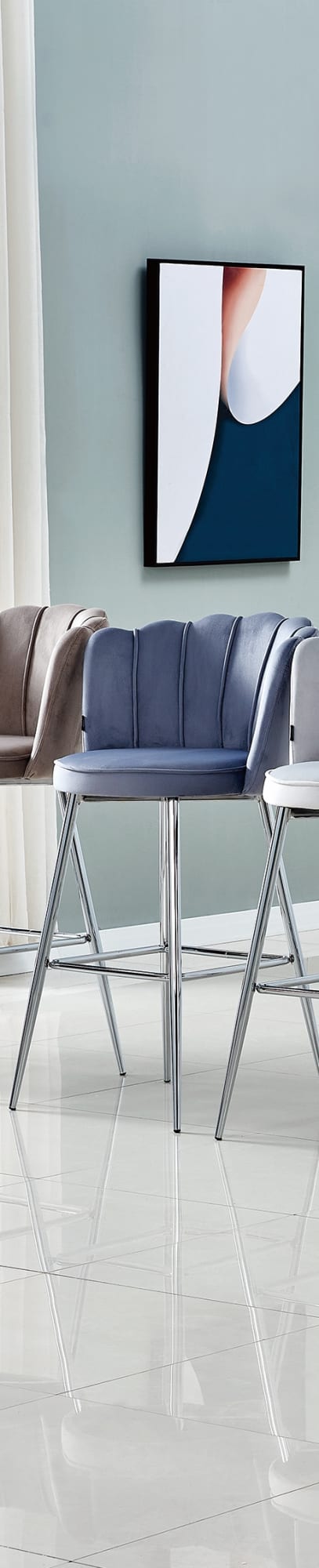 TABOURET DE BAR NYMPHEA CHROME VELOURS SILVER HAUTEUR 65cm