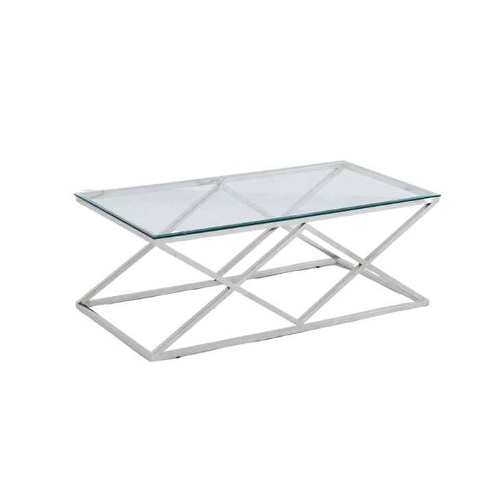 Table Basse TRIANGLE Chrome et plateau en verre 120x60 cm