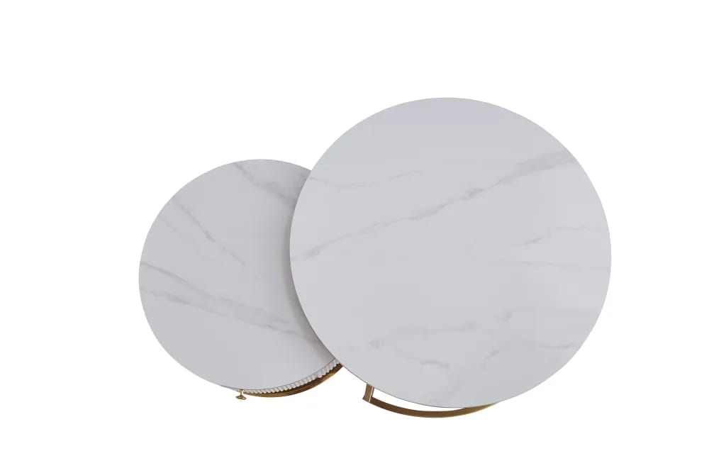 TABLE BASSE GIGOGNE SAMIRA AVEC TIROIR GOLD CERAMIQUE MARBRE BLANC 80+60cm