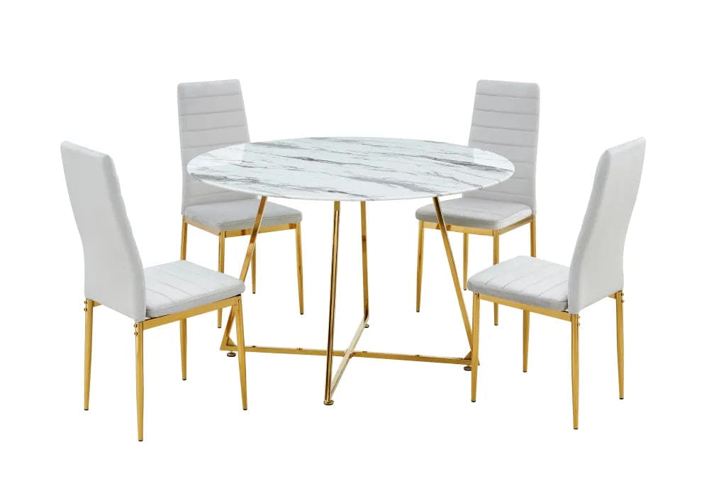 Table à manger ronde 4 personnes HELOISE Gold et plateau en verre D120 cm