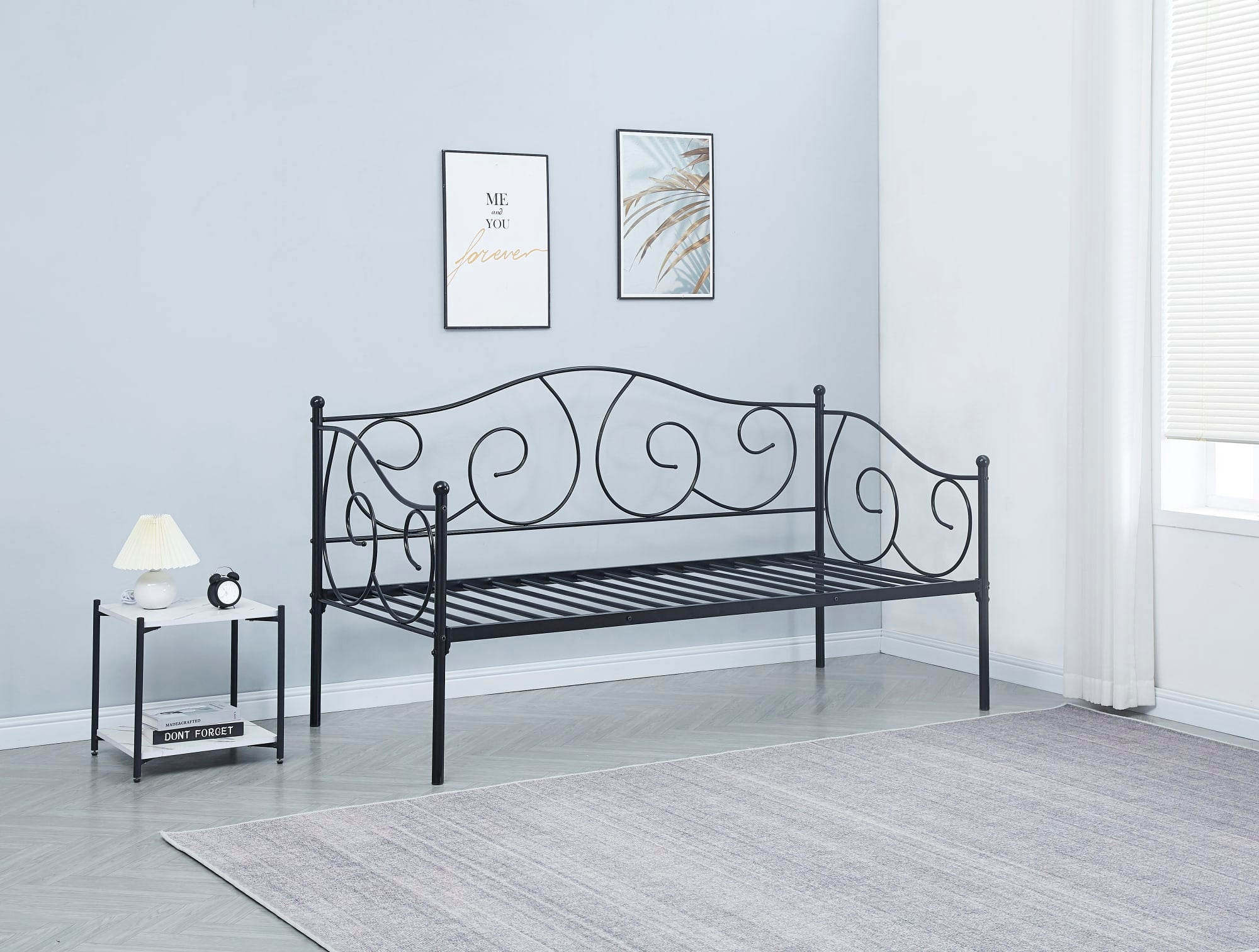 BANQUETTE LIT EN METAL NOIR 90x190cm