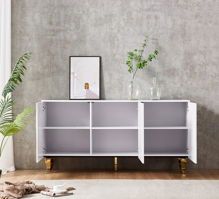 BUFFET BAROQUE LAQUE BLANC 3 PORTES 160X40X80 CM PIEDS GOLD