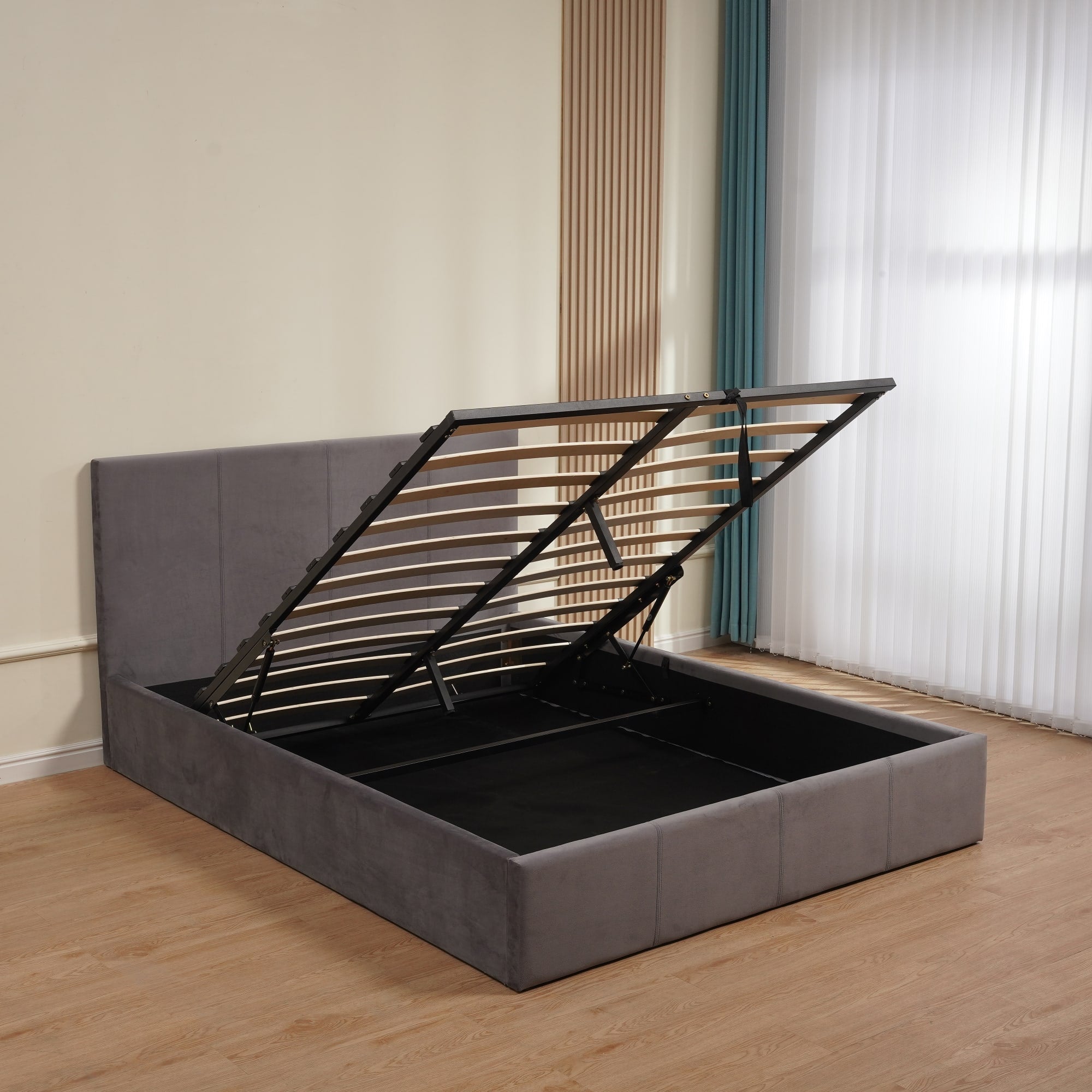 LIT COFFRE BASTIEN VELOURS GRIS 160X200