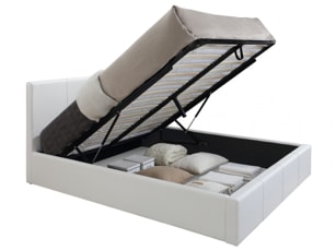 LIT COFFRE BASTIEN EN SIMILICUIR BLANC 160x200 cm