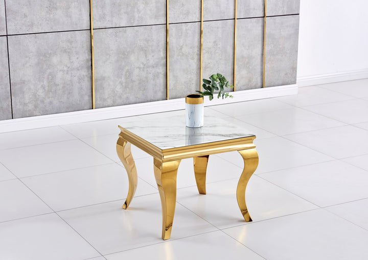 GUERIDON BAROQUE GOLD MARBRE BLANC 50x50 cm