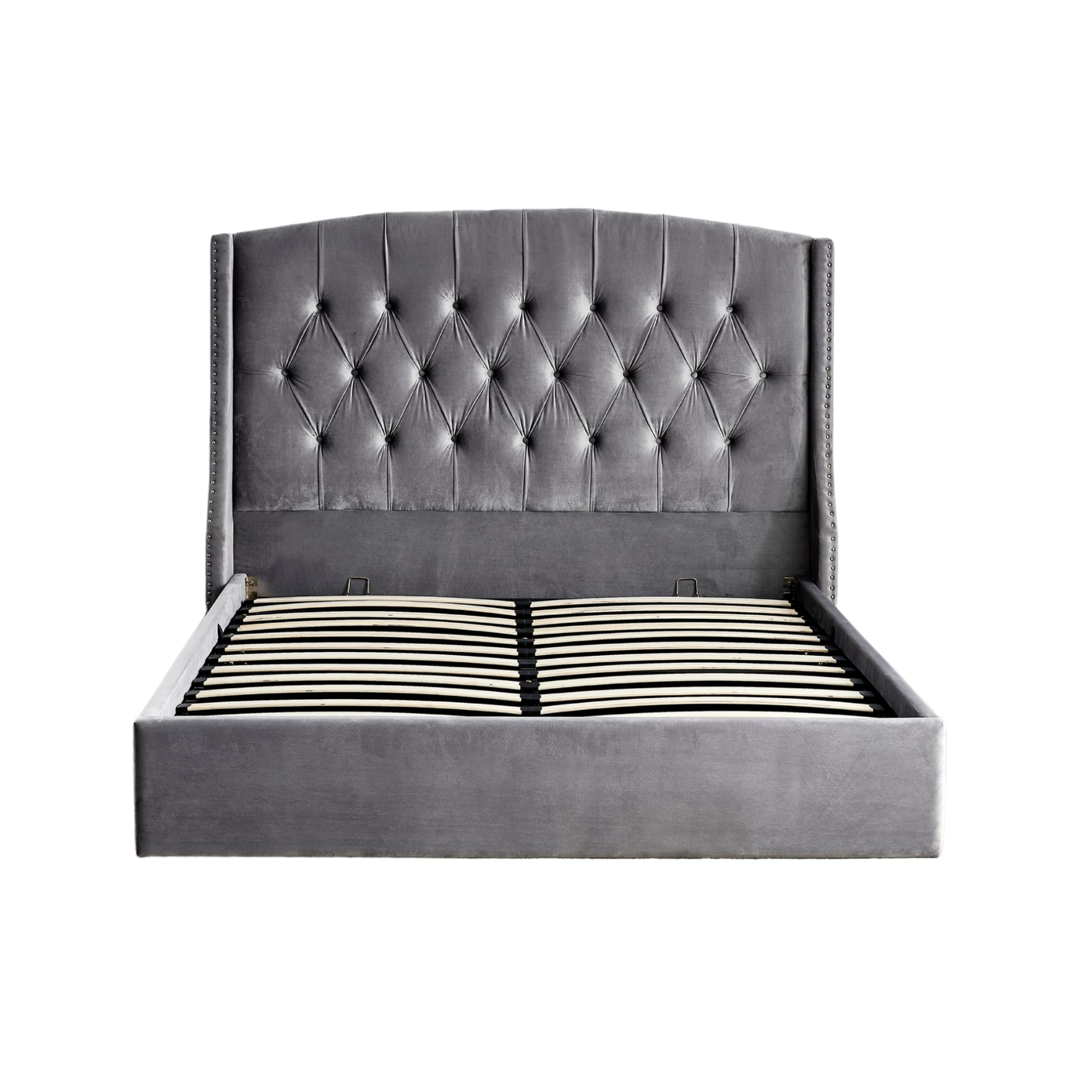 LIT COFFRE SULTAN CAPITONNE LOSANGE VELOURS GRIS 140x190 cm