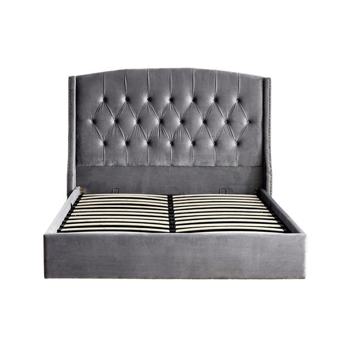 LIT COFFRE SULTAN CAPITONNE LOSANGE VELOURS GRIS 140x190 cm