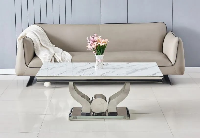 Table basse Trofy Chrome et plateau en verre 120x70 cm