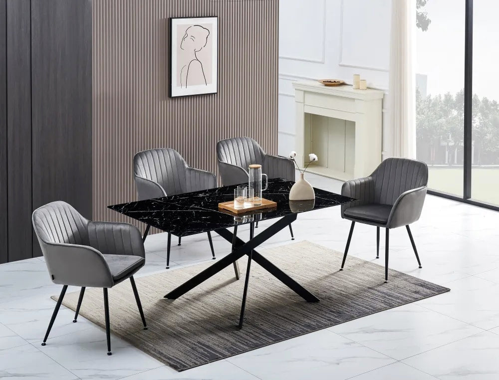 Table Repas JESSICA XXL Métal noir et plateau en verre 180 cm 6 à 8 couverts