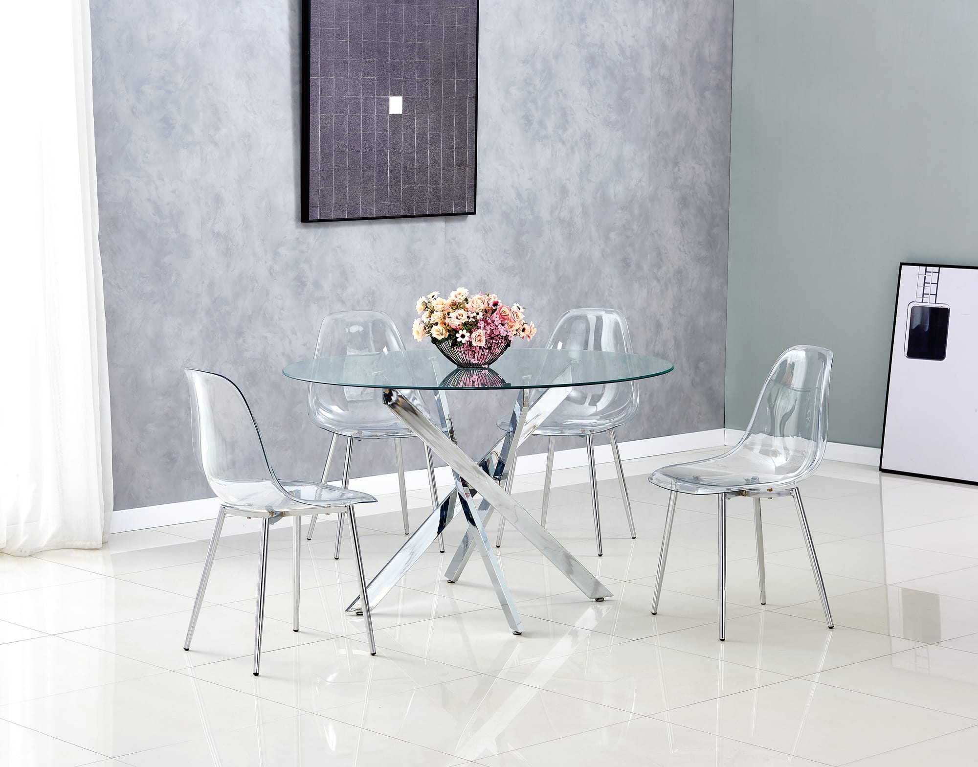 TABLE REPAS JESSICA CHROME TRANSPARENT 100x75cm