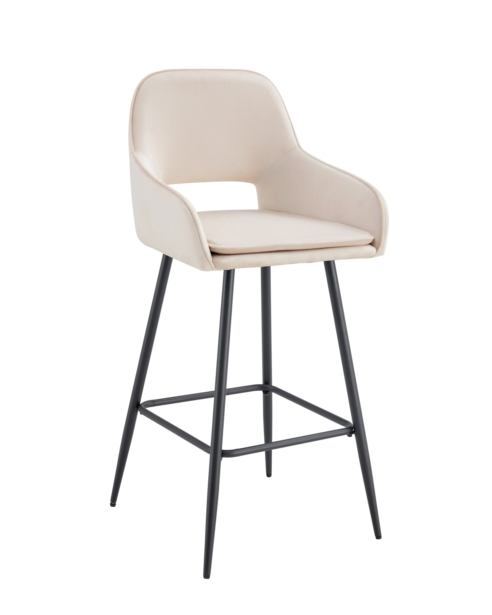 TABOURET DE BAR ATHENA PIED METAL NOIR VELOURS BEIGE