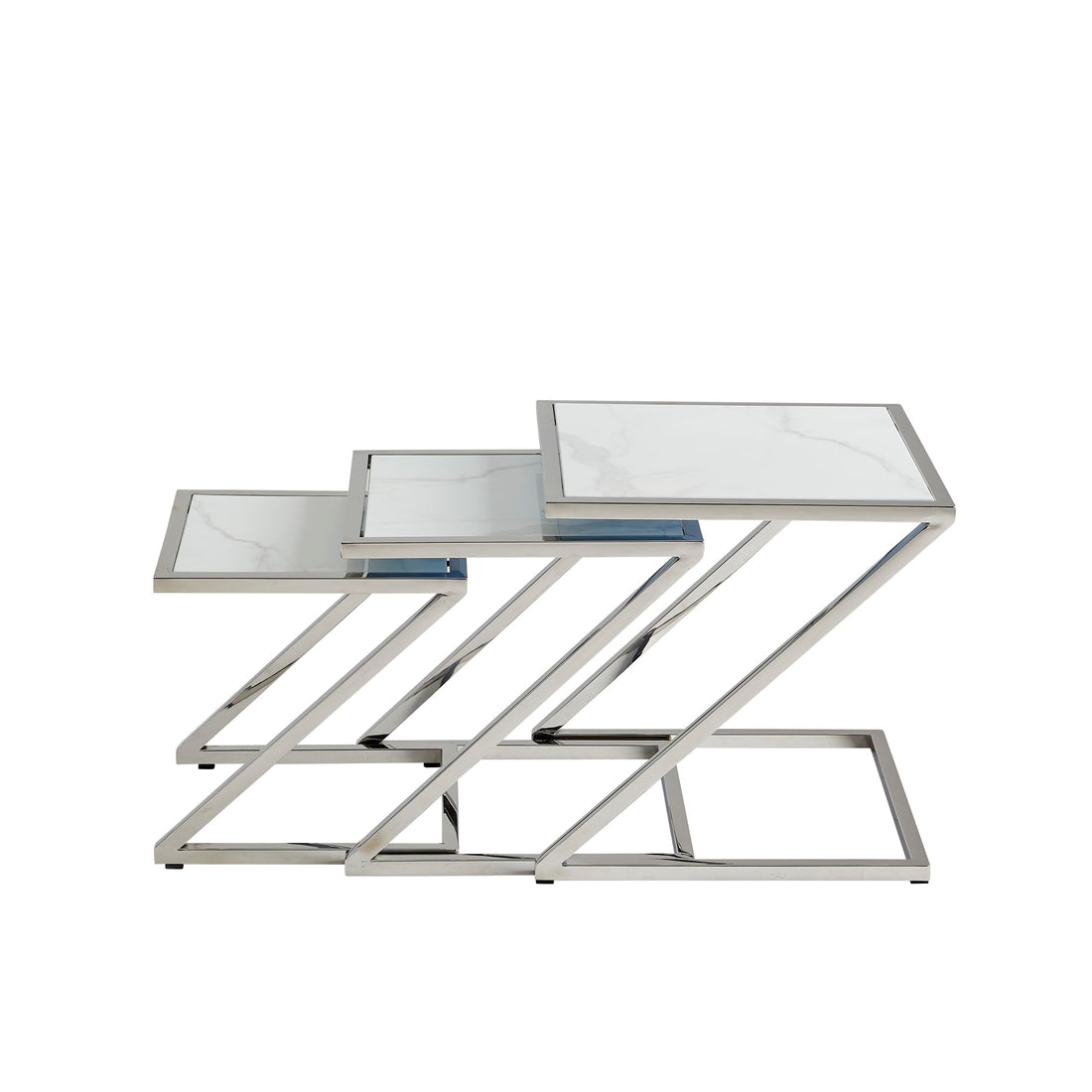 GUERIDON GIGOGNE CHROME MARBRE BLANC 45x45+40x40+35x35 cm