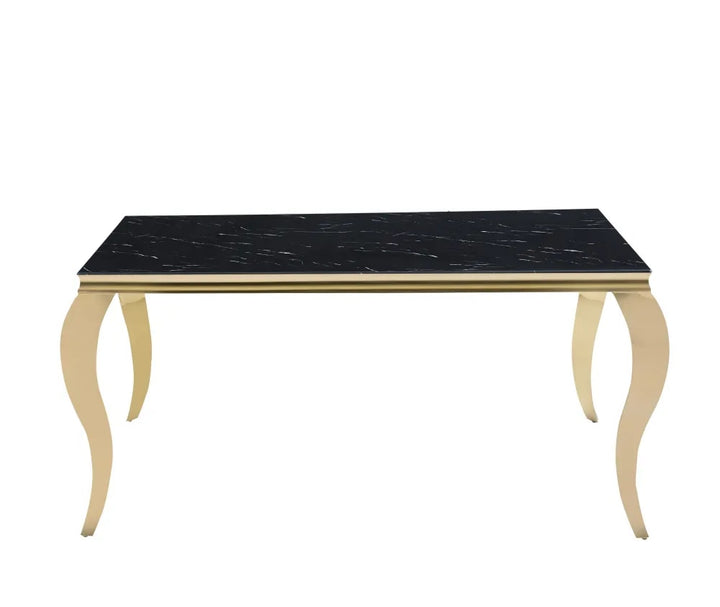 Table à manger BAROQUE 6 à 8 couverts pieds gold plateau en verre 180x90 cm