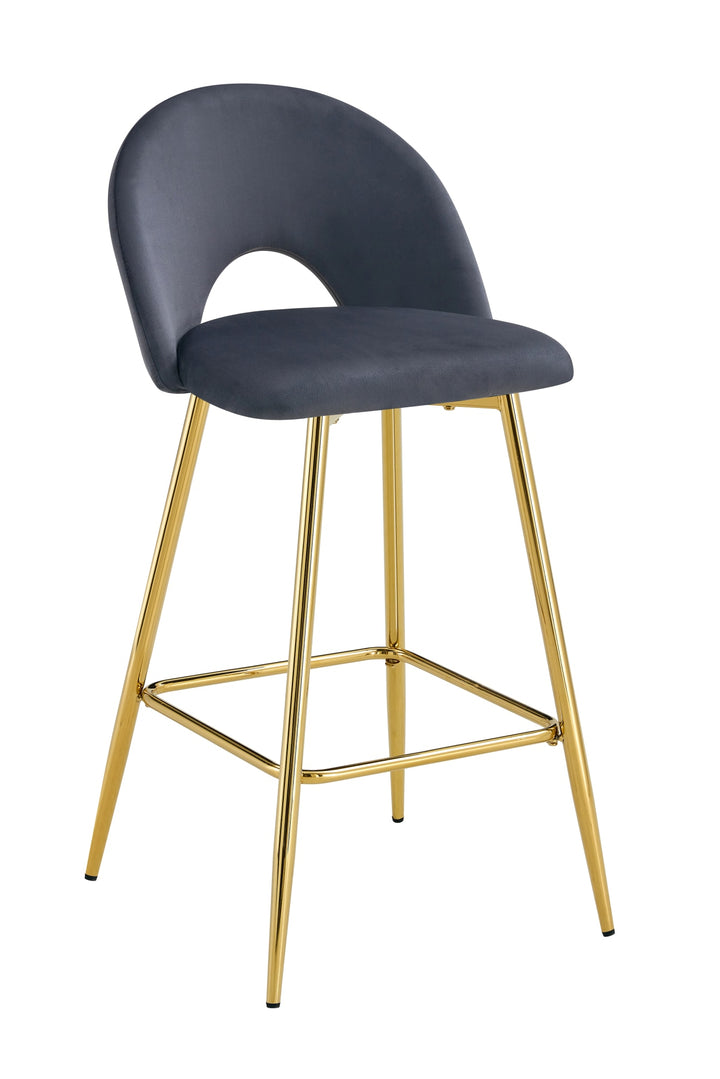TABOURET DE BAR TEDDY PIED GOLD VELOURS ANTHRACITE
