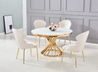 Table à manger ronde NAUTILUS en verre marbre blanc