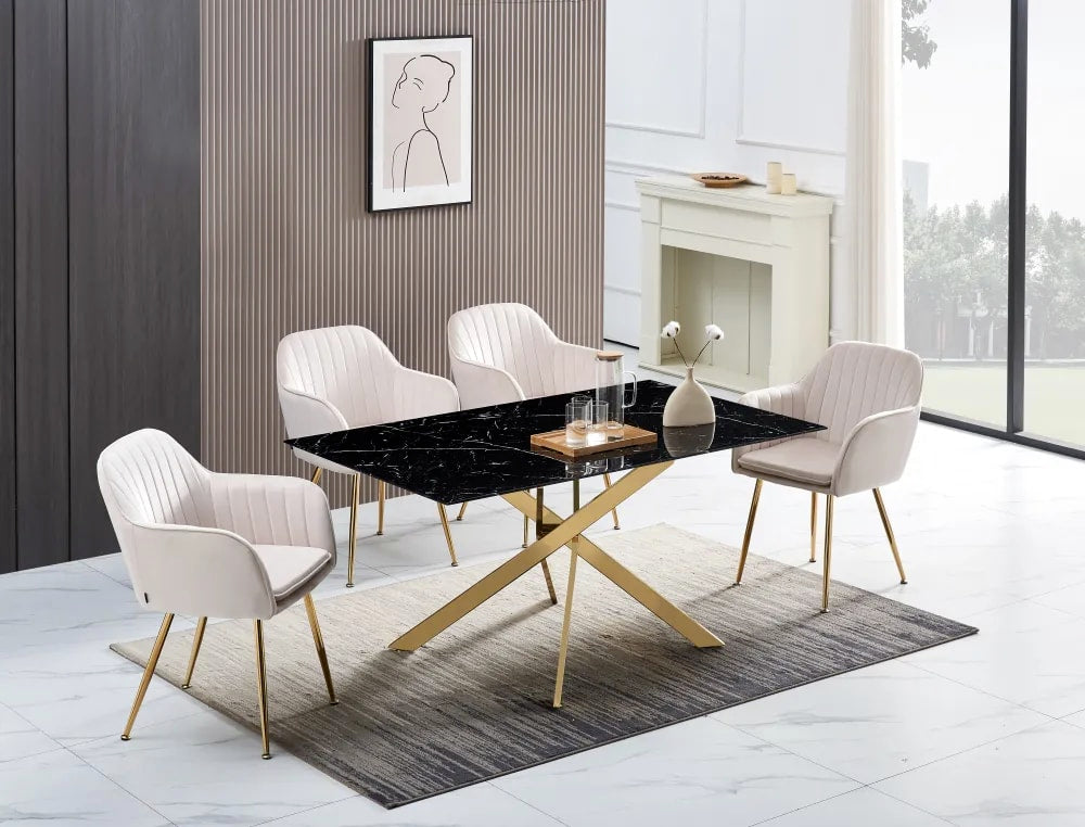 Table Repas JESSICA XXL Gold et plateau en verre 180 cm 6 à 8 couverts