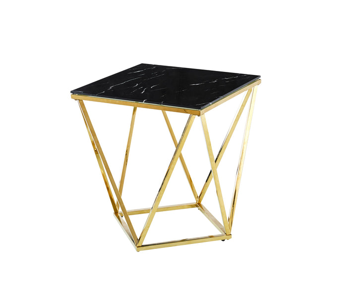 BOUT DE CANAPÉ ALINA GOLD MARBRE NOIR  50X50 cm