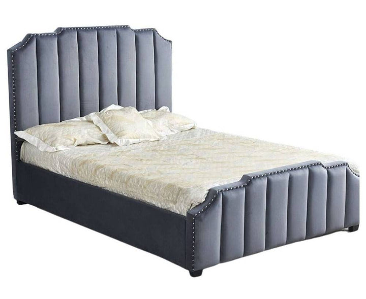 Lit adulte 2 places 160x200 cm PEPPER velours clo?té sommier inclus