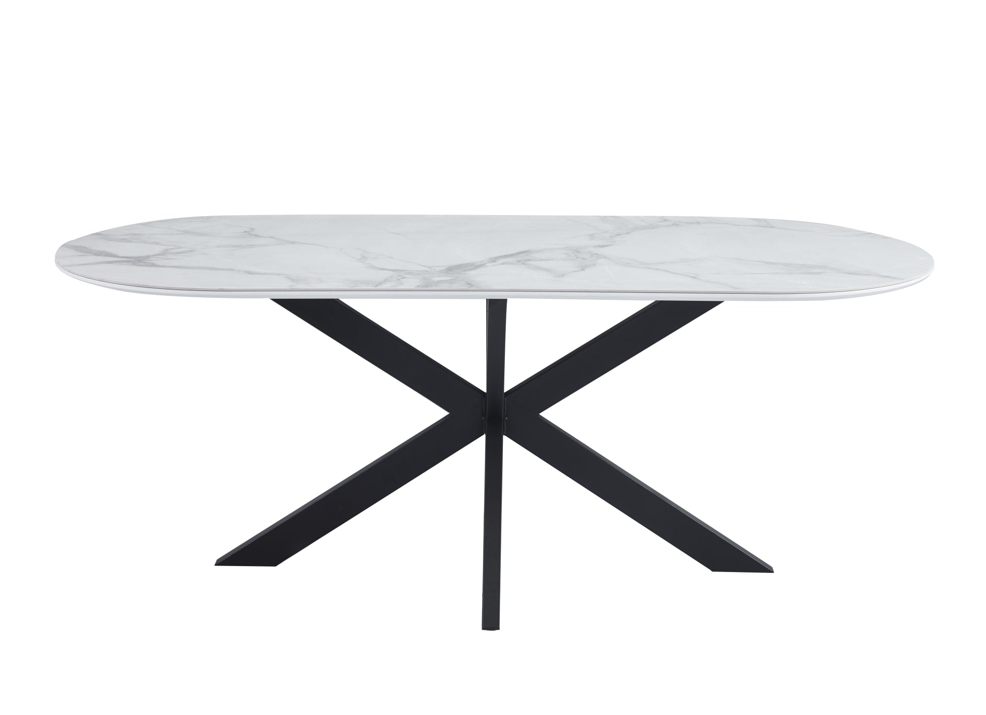 TABLE REPAS MANON PIED METAL NOIR PLATEAU CERAMIQUE MARBRE BLANC 200x100cm