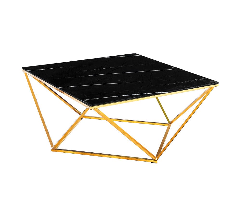 Table Basse ALINA Gold plateau en verre trempé 80x80x45 cm