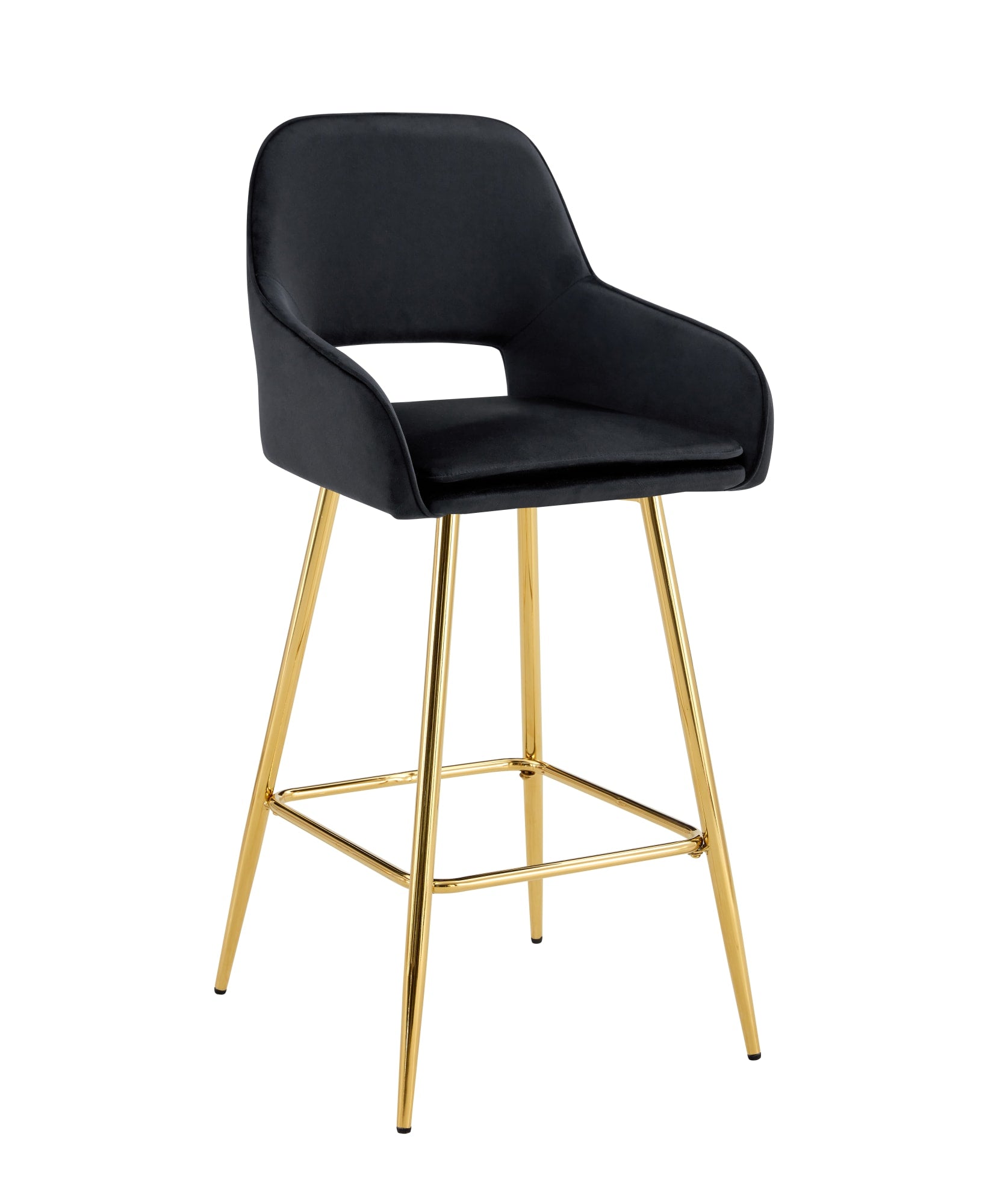 TABOURET DE BAR ATHENA PIED GOLD VELOURS NOIR