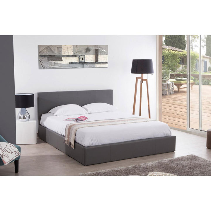 LIT COFFRE BASTIEN EN SIMILICUIR GRIS 160x200 cm