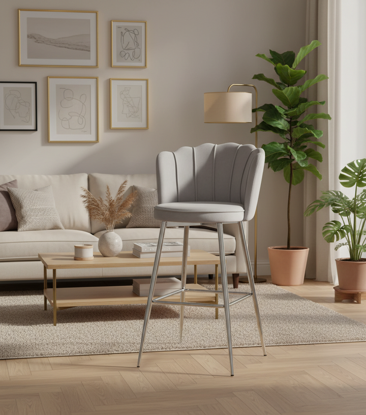 Lot de 2 tabourets de bar NYMPHEA Chrome en velours