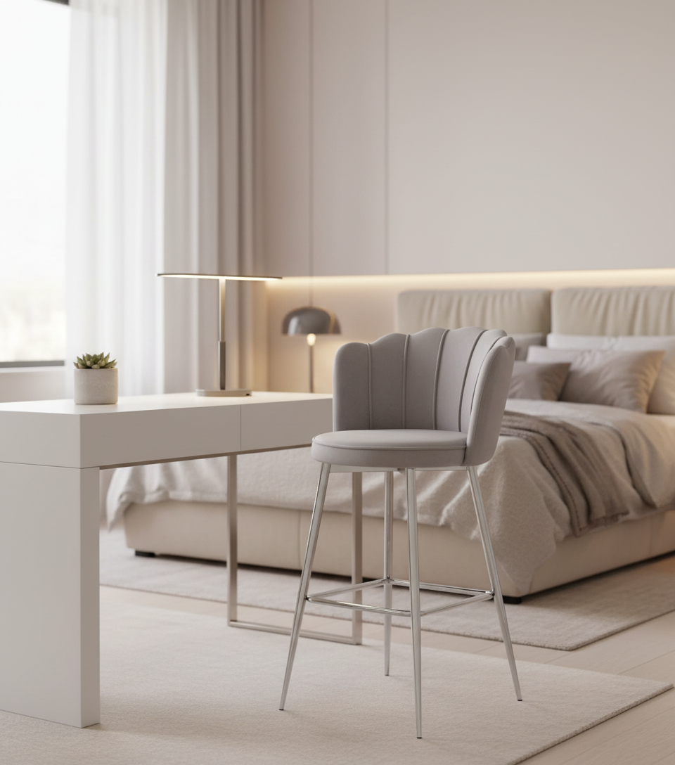 Lot de 2 tabourets de bar NYMPHEA Chrome en velours