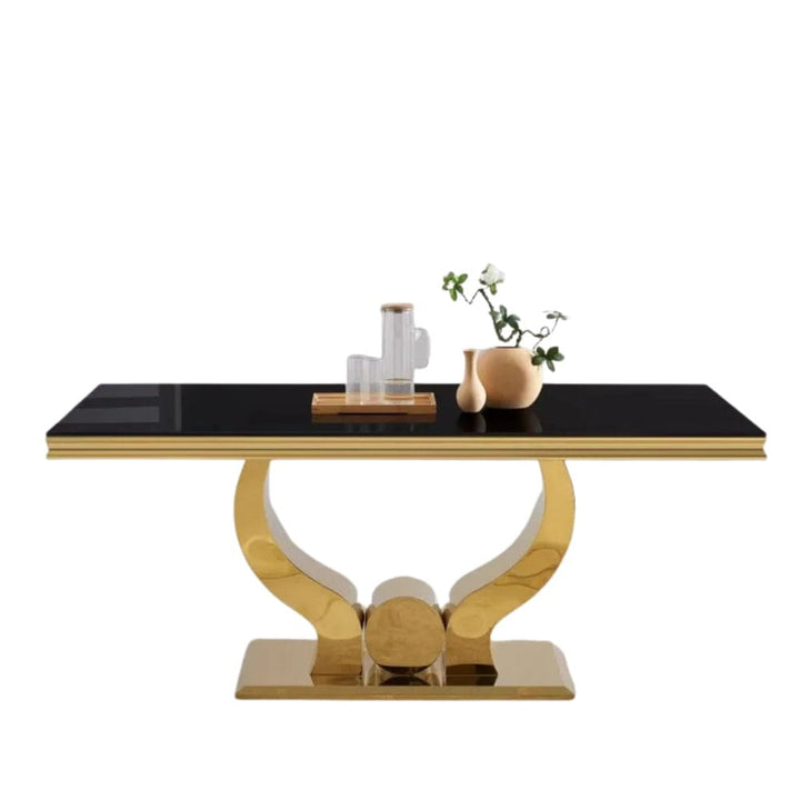 Table à manger TROFY 6 à 8 personnes gold verre 180x90 cm