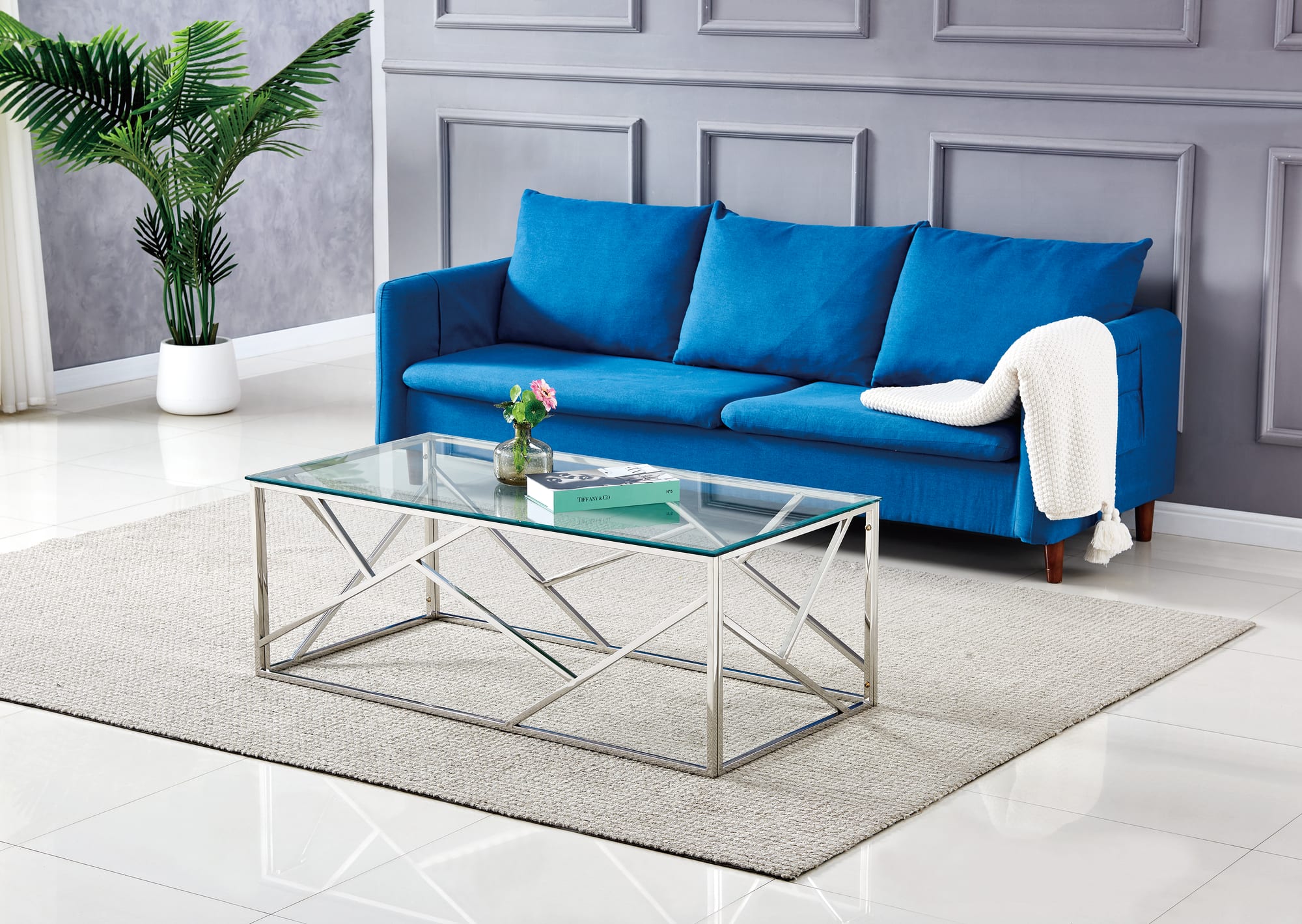 TABLE BASSE GEOMAG INOX TRANSPARENT 120x60x45 cm