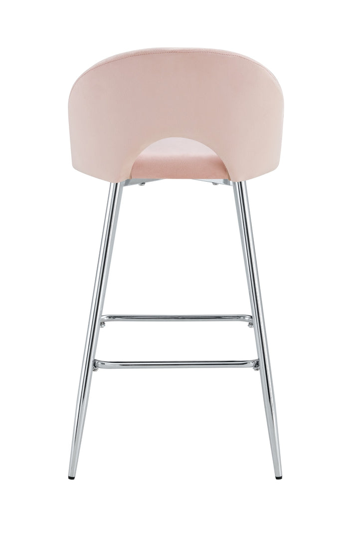 TABOURET DE BAR TEDDY PIED CHROME VELOURS ROSE