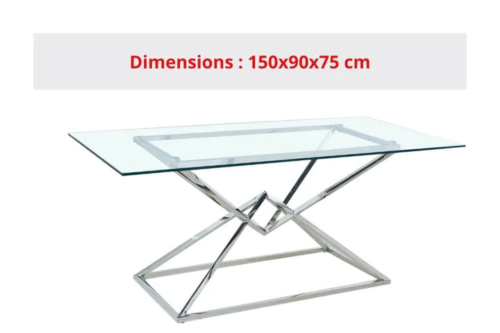 Table à manger PYRAMIDE plateau en verre et structure en Chrome pour 4 à 8 personnes