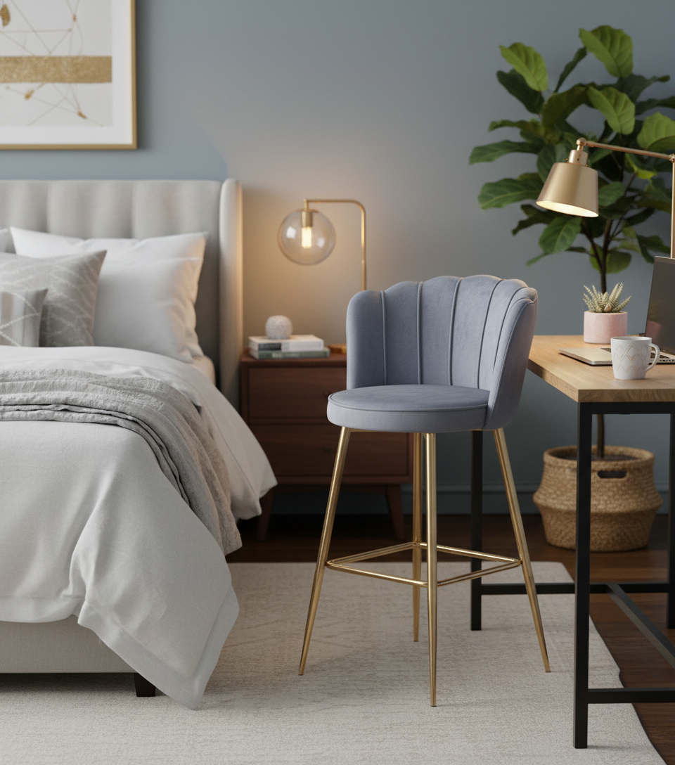 TABOURET DE BAR NYMPHEA GOLD VELOURS SILVER HAUTEUR 65cm