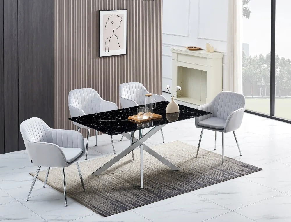 Table Repas JESSICA XXL Chrome et plateau en verre 180 cm 6 à 8 couverts