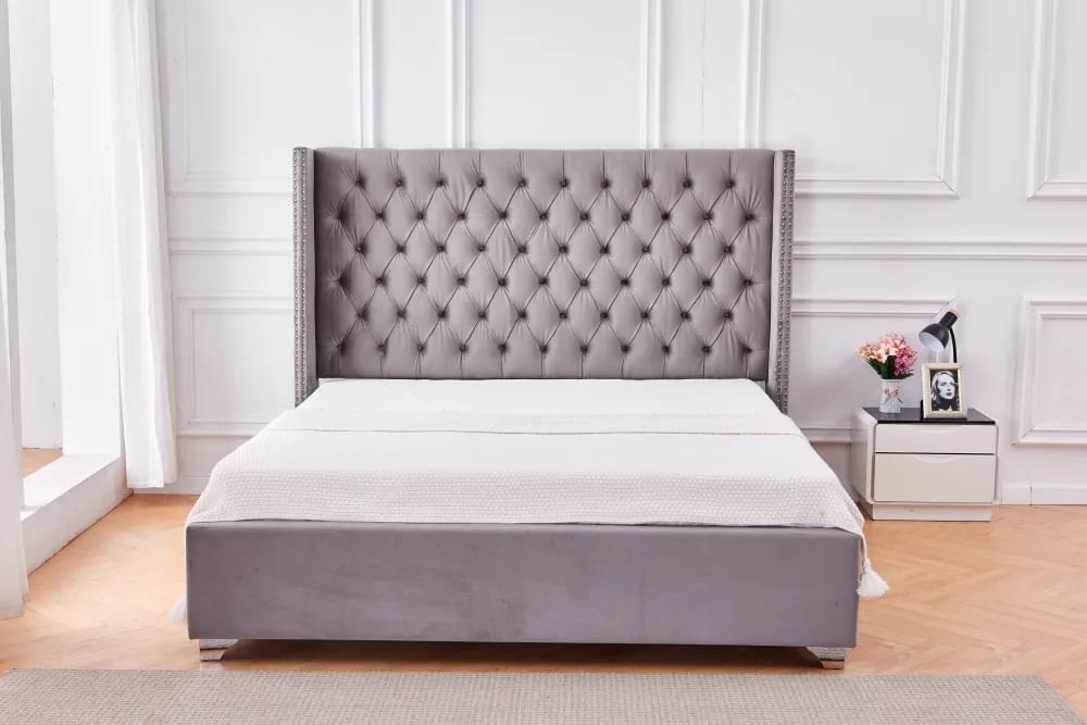 Lit double 140X190 cm PRINCESSE velours sommier inclus