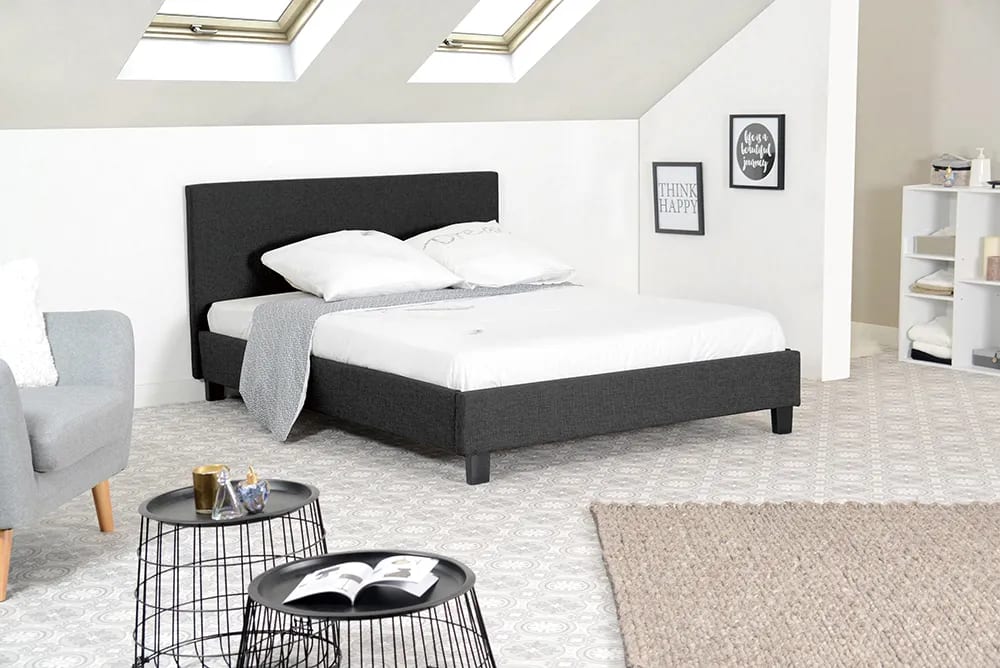 Lit 2 places 140x190 cm KELIA tissu sommier inclus
