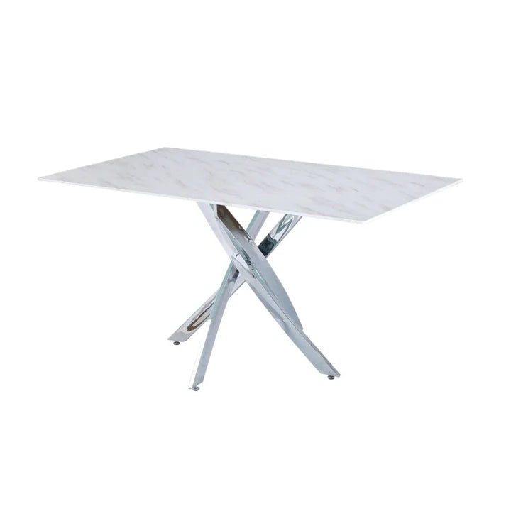 Table Repas JESSICA XXL Chrome et plateau en verre 180 cm 6 à 8 couverts