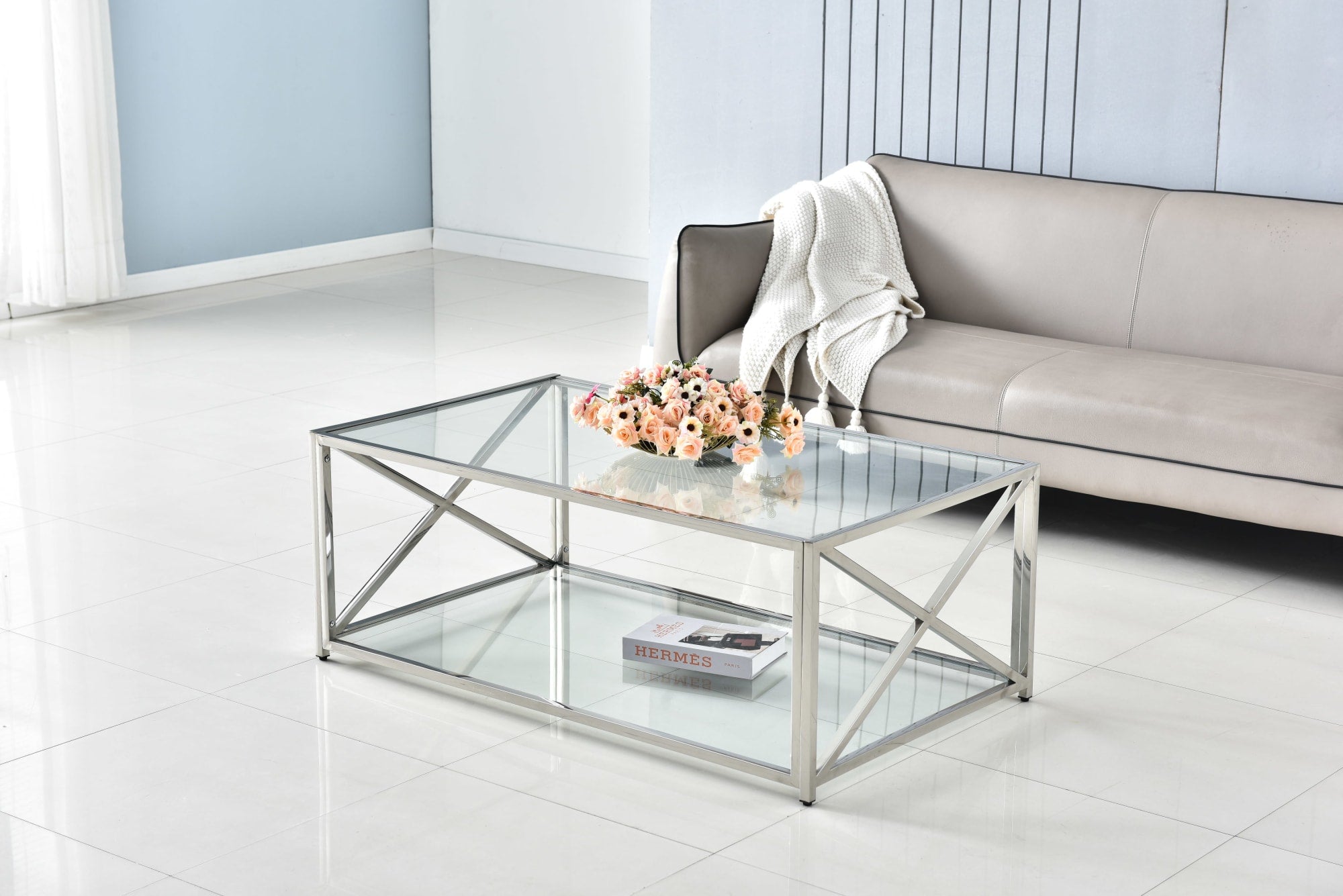 TABLE BASSE KENSY CHROME TRANSPARENT 120x70 cm
