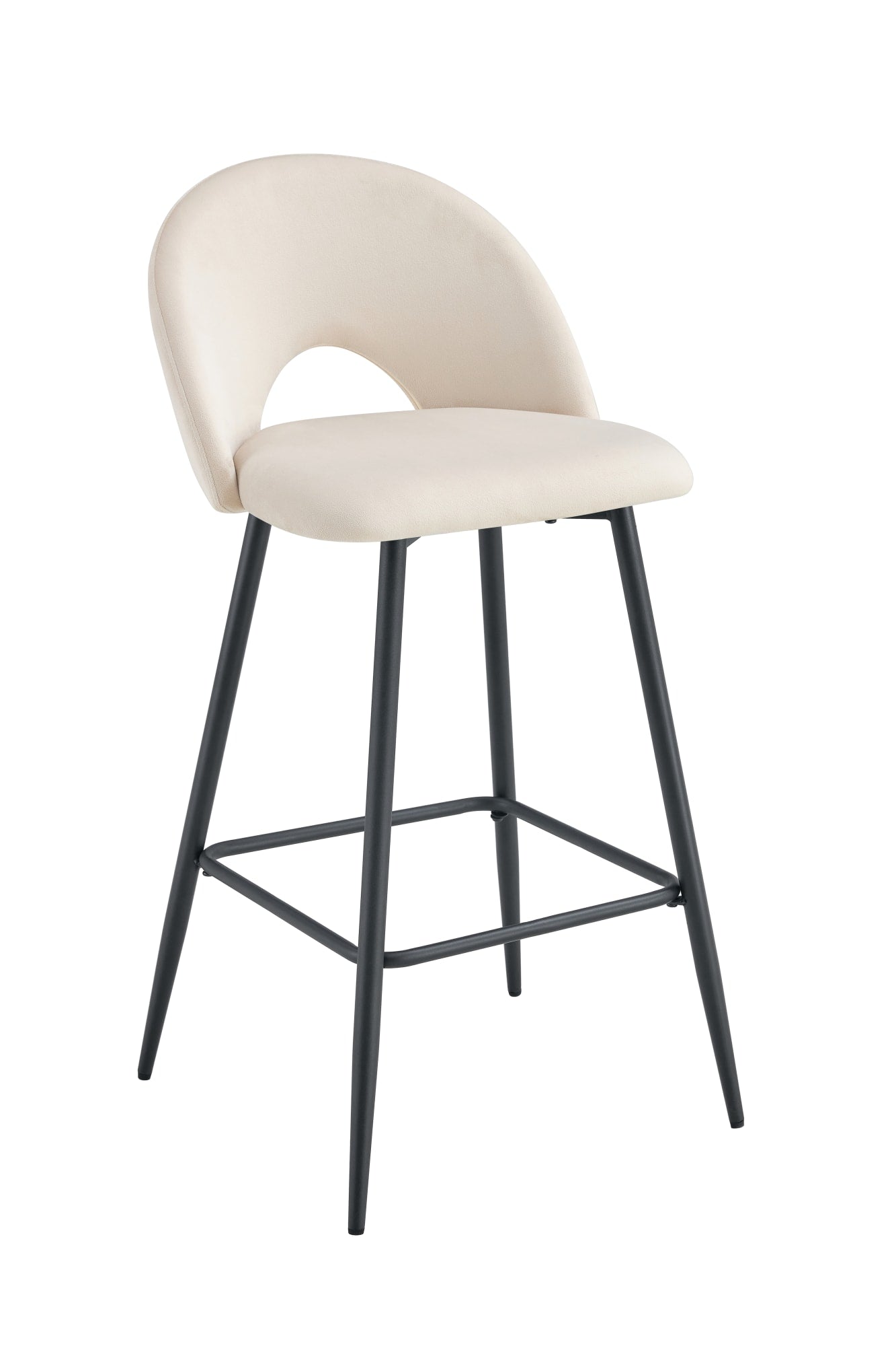 TABOURET DE BAR TEDDY PIED METAL NOIR VELOURS BEIGE