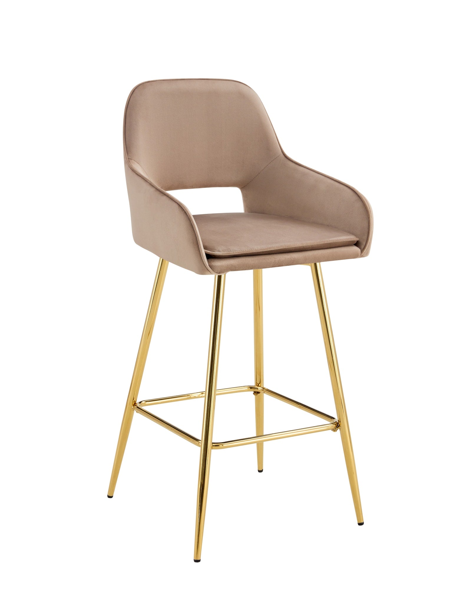 TABOURET DE BAR ATHENA PIED GOLD VELOURS TAUPE