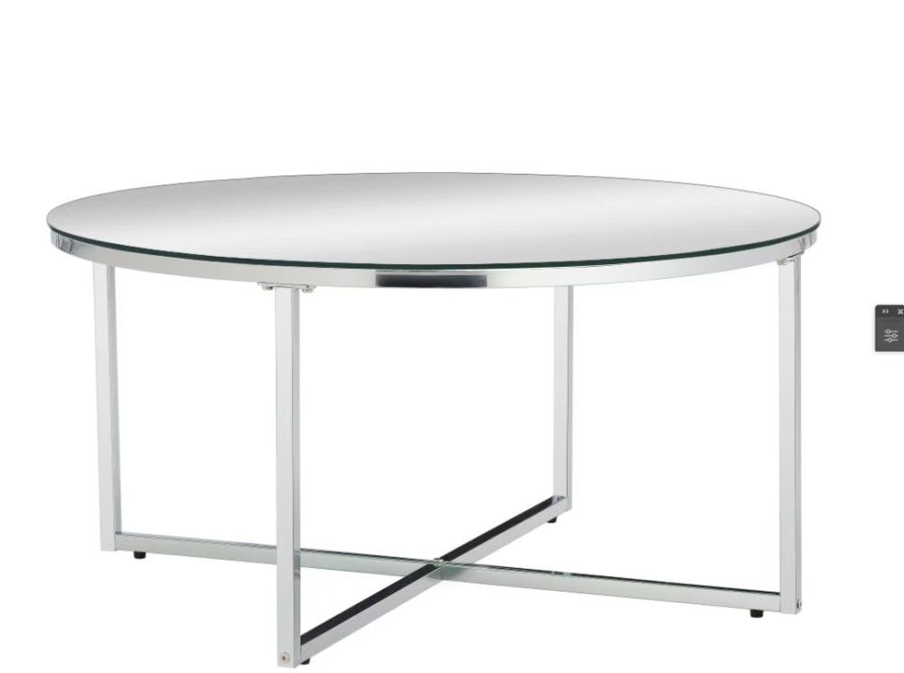 Table basse ronde LORIE chrome plateau en verre D90 cm