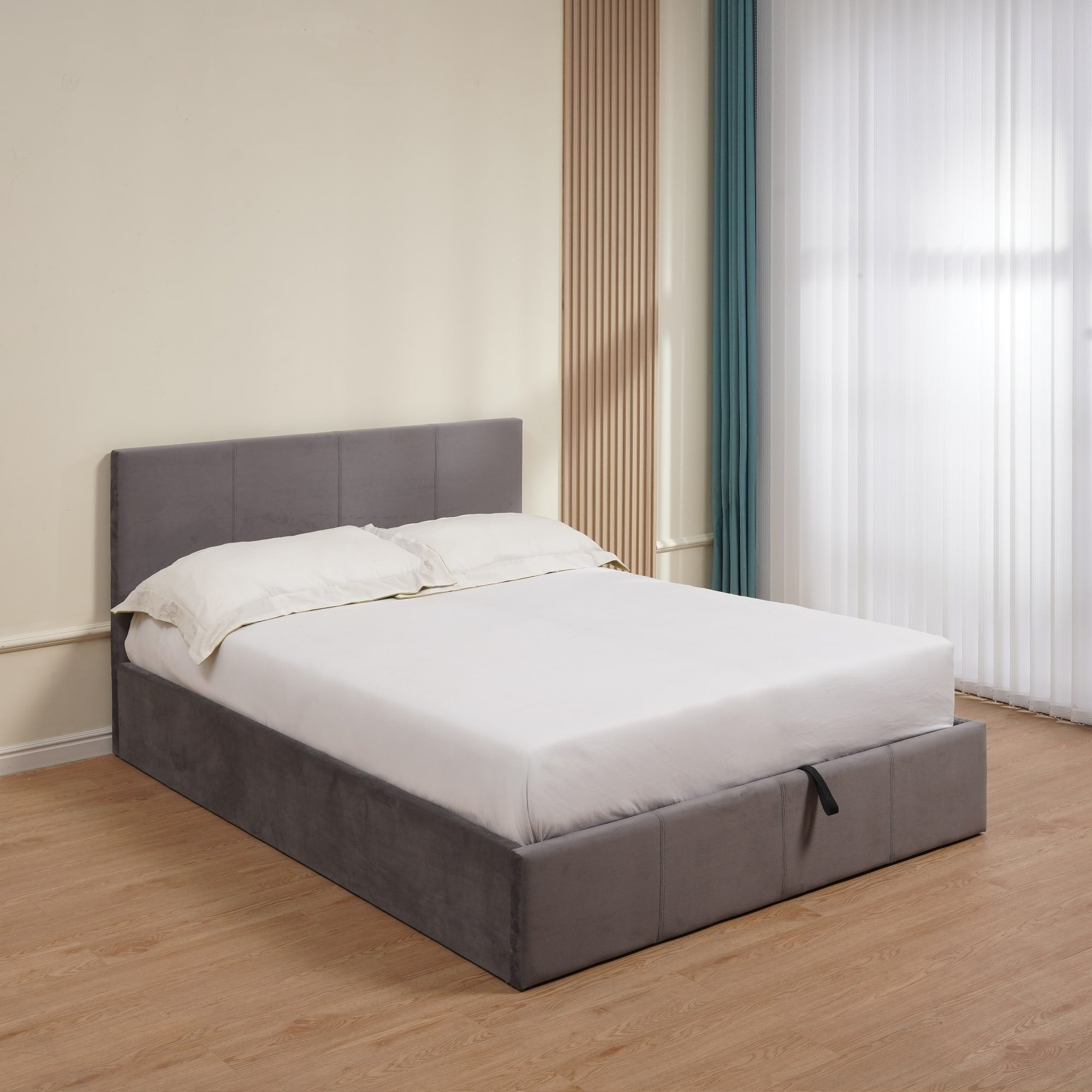 LIT COFFRE BASTIEN VELOURS GRIS 140X190