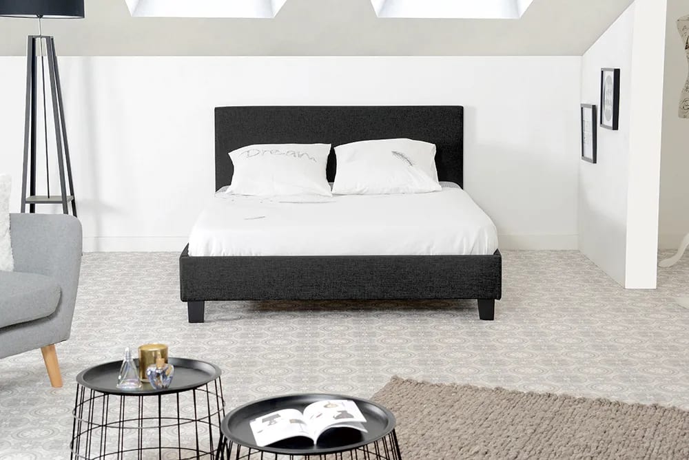 Lit 2 places 140x190 cm KELIA tissu sommier inclus