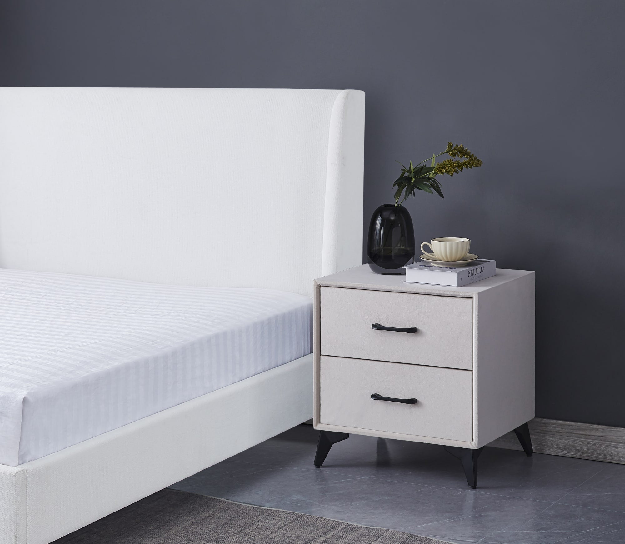 CHEVET NOBEL VELOURS BEIGE 38X45X48cm